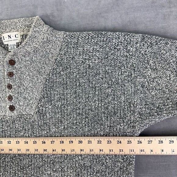 Vintage INC Sweater Womens XL‎ Grey Chunky Knit Cowl Neck Henley Pullover 90s - Picture 6 of 8